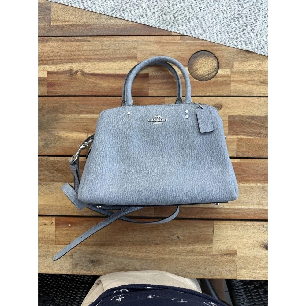 Coach Light Blue Pebbled Leather Satchel Crossbody Shoulder Bag Silver Hardware